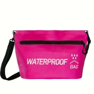 Pink waterproof travel bag for beach walks and swimming pools.